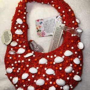 Orange Beaded Shell Handbag